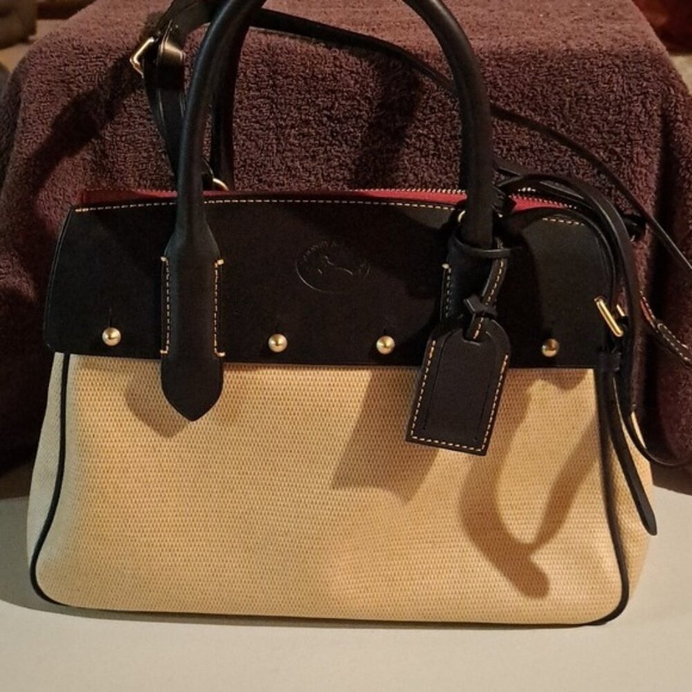 Dooney & Bourke Black & Cream Canvas Leather Satchel with Strap